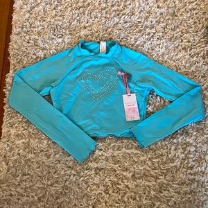 LoveShackFancy Blue Rhinestone Heart Rashguard Size Small
